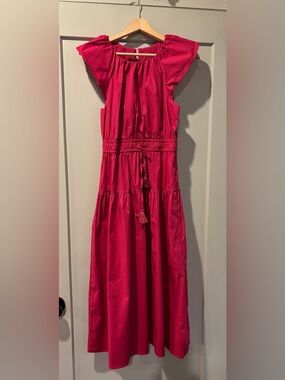 Maggy London Hot Pink Tiered Cotton Dress with Tassel Tie